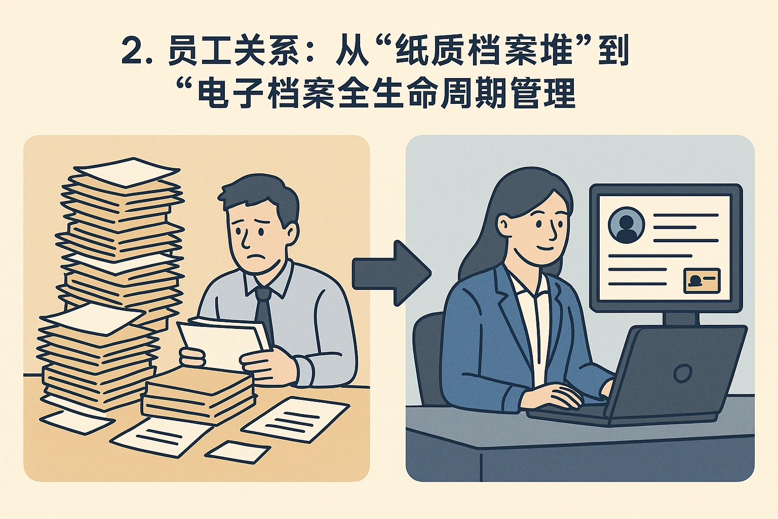 2. 员工关系：从“纸质档案堆”到“电子档案全生命周期管理”