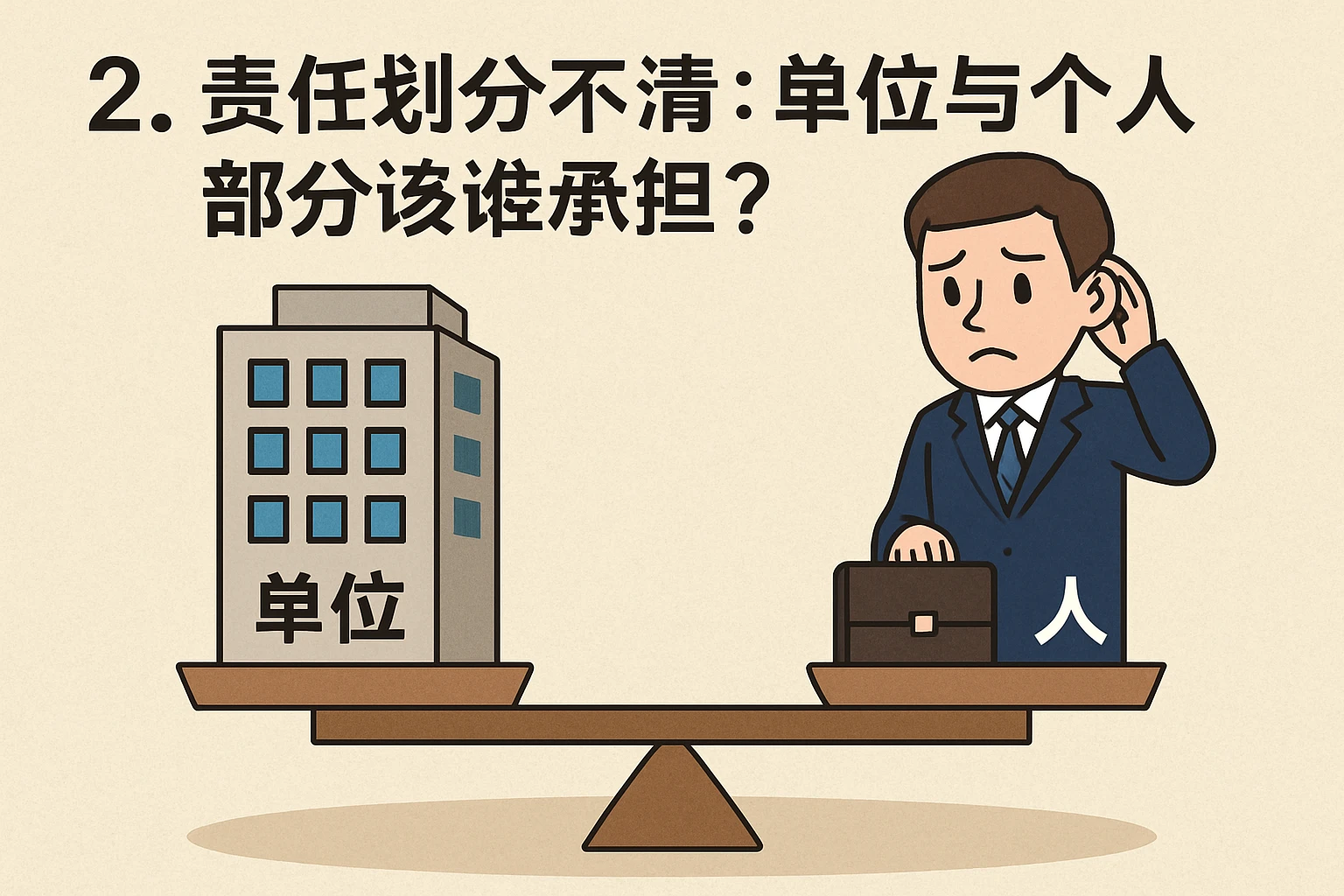 2. 责任划分不清：单位与个人部分该谁承担？