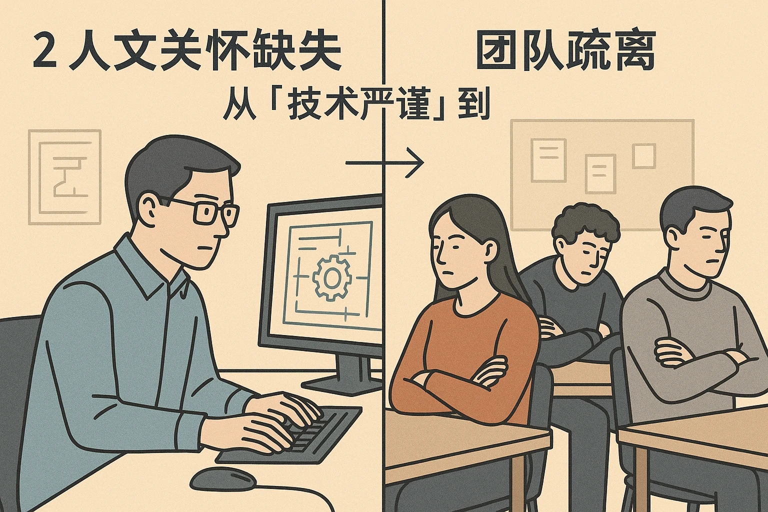 2. 人文关怀缺失：从“技术严谨”到“团队疏离”