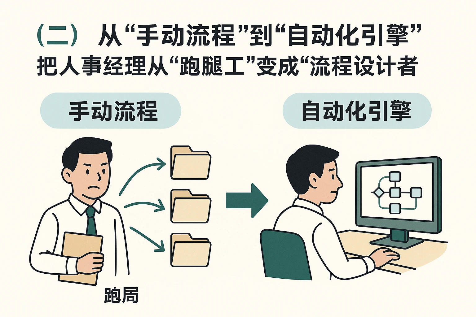 （二）从“手动流程”到“自动化引擎”：把人事经理从“跑腿工”变成“流程设计者”