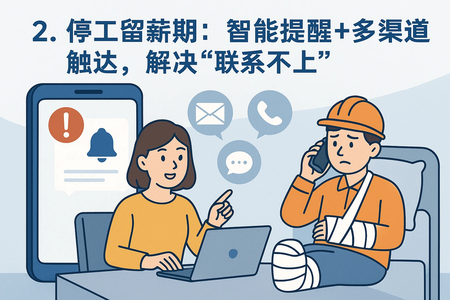 2. 停工留薪期：智能提醒+多渠道触达，解决“联系不上”