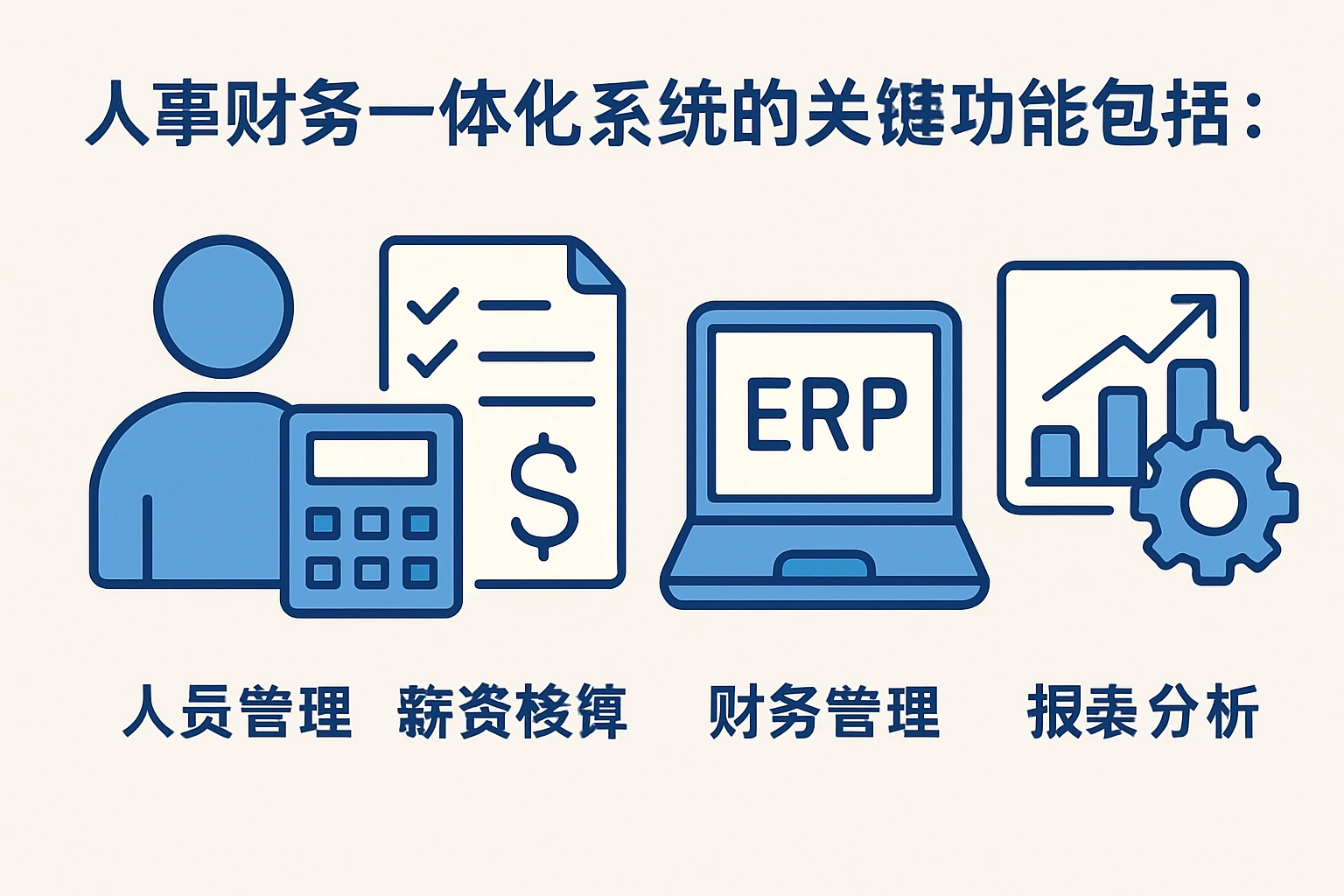 人事财务一体化系统的关键功能包括：