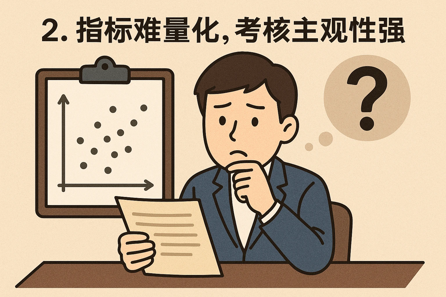 2. 指标难量化，考核主观性强