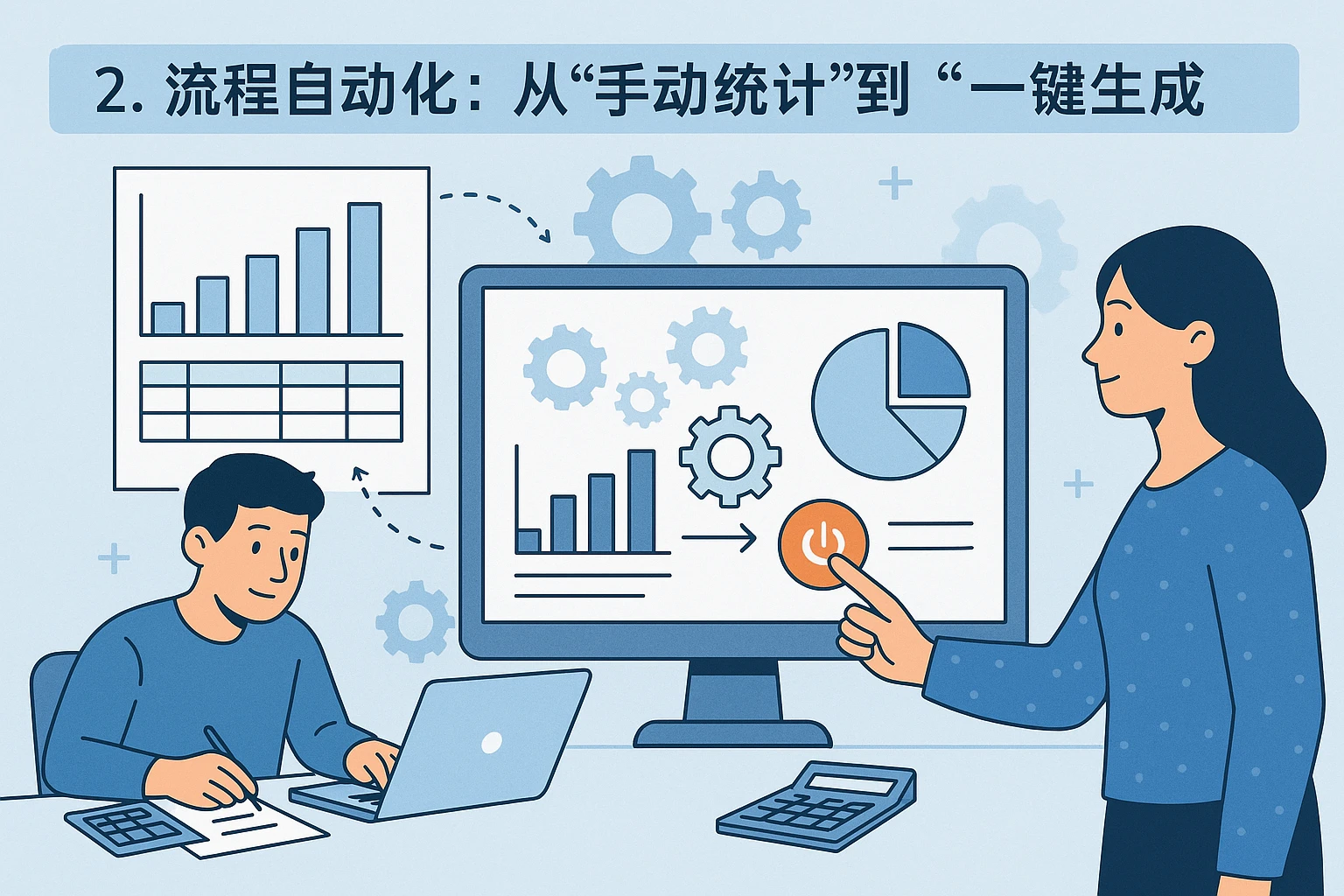 2. 流程自动化：从“手动统计”到“一键生成”