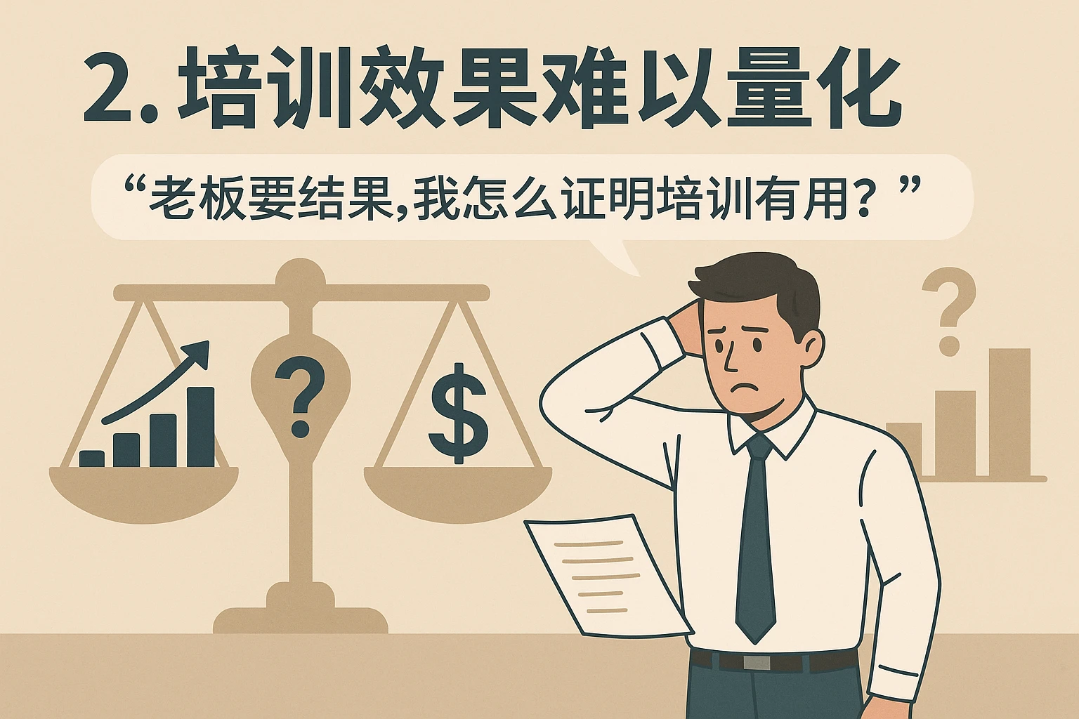 2. 培训效果难以量化：“老板要结果，我怎么证明培训有用？”