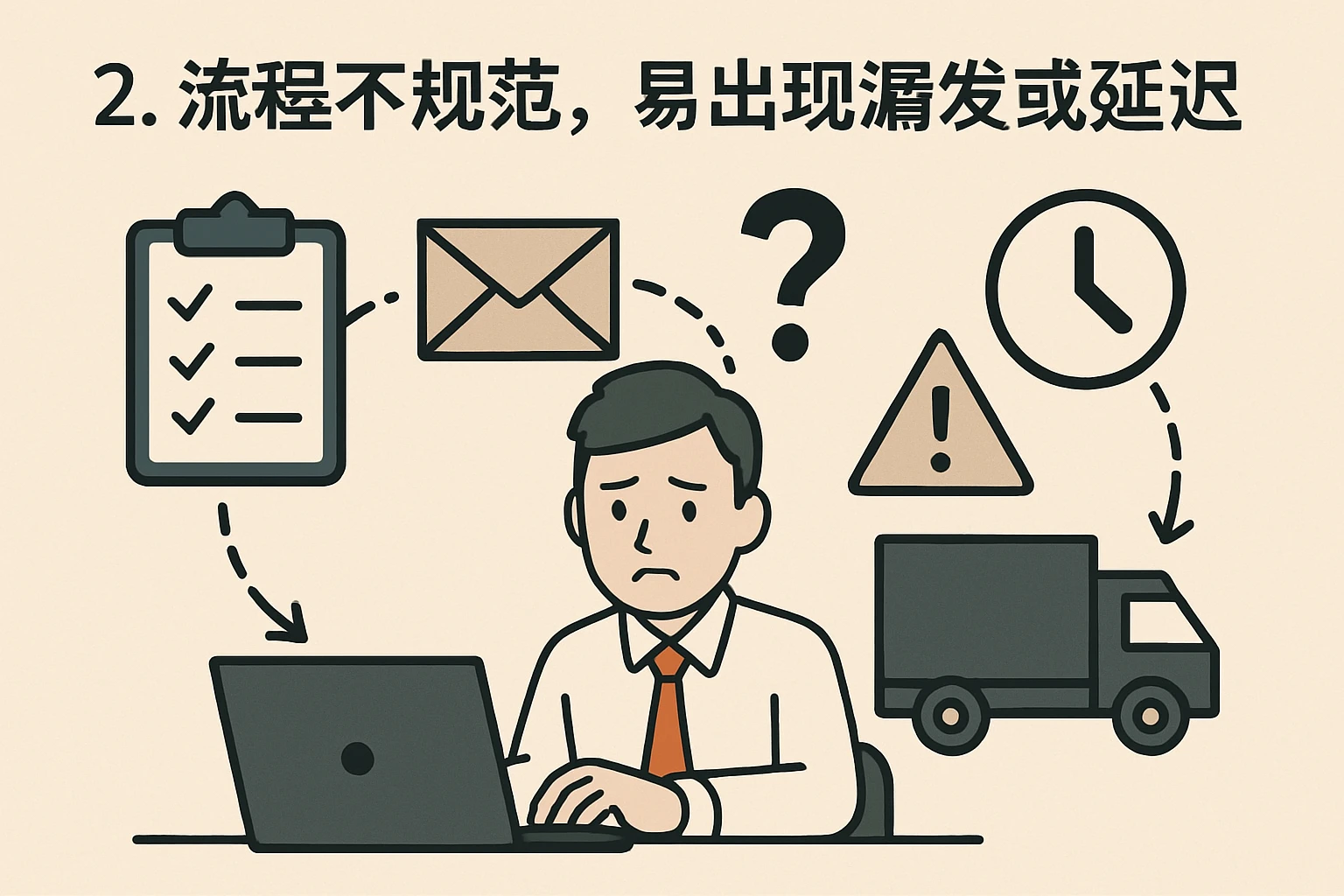 2. 流程不规范，易出现漏发或延迟