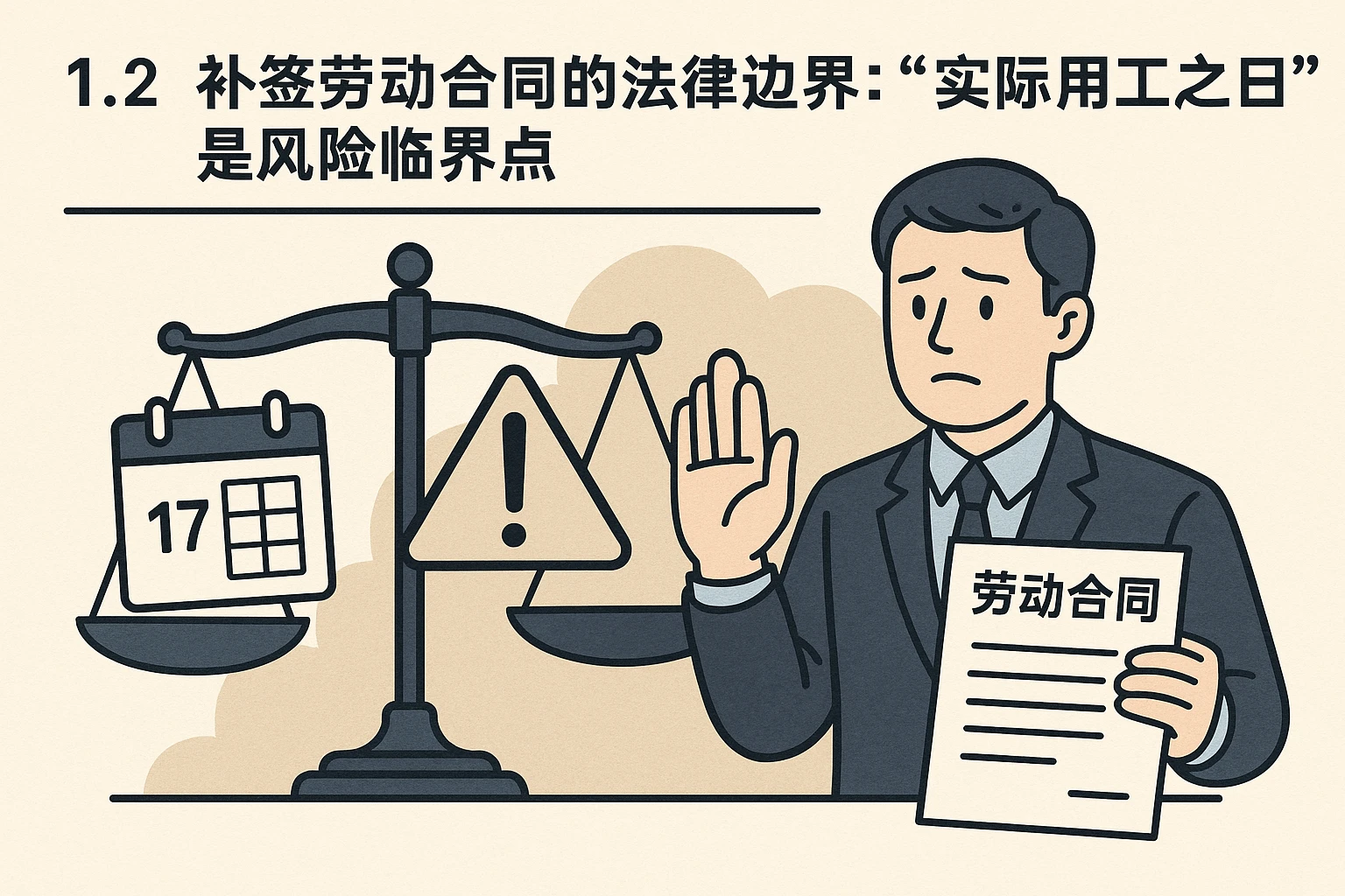 1.2 补签劳动合同的法律边界：“实际用工之日”是风险临界点