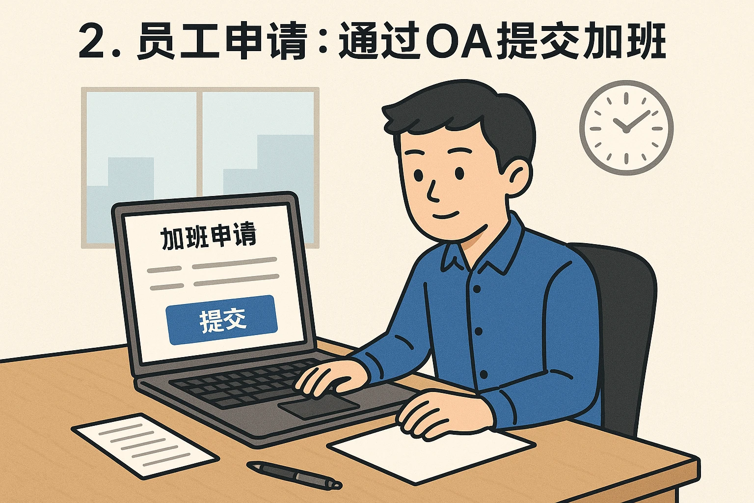 2. 员工申请：通过OA提交加班