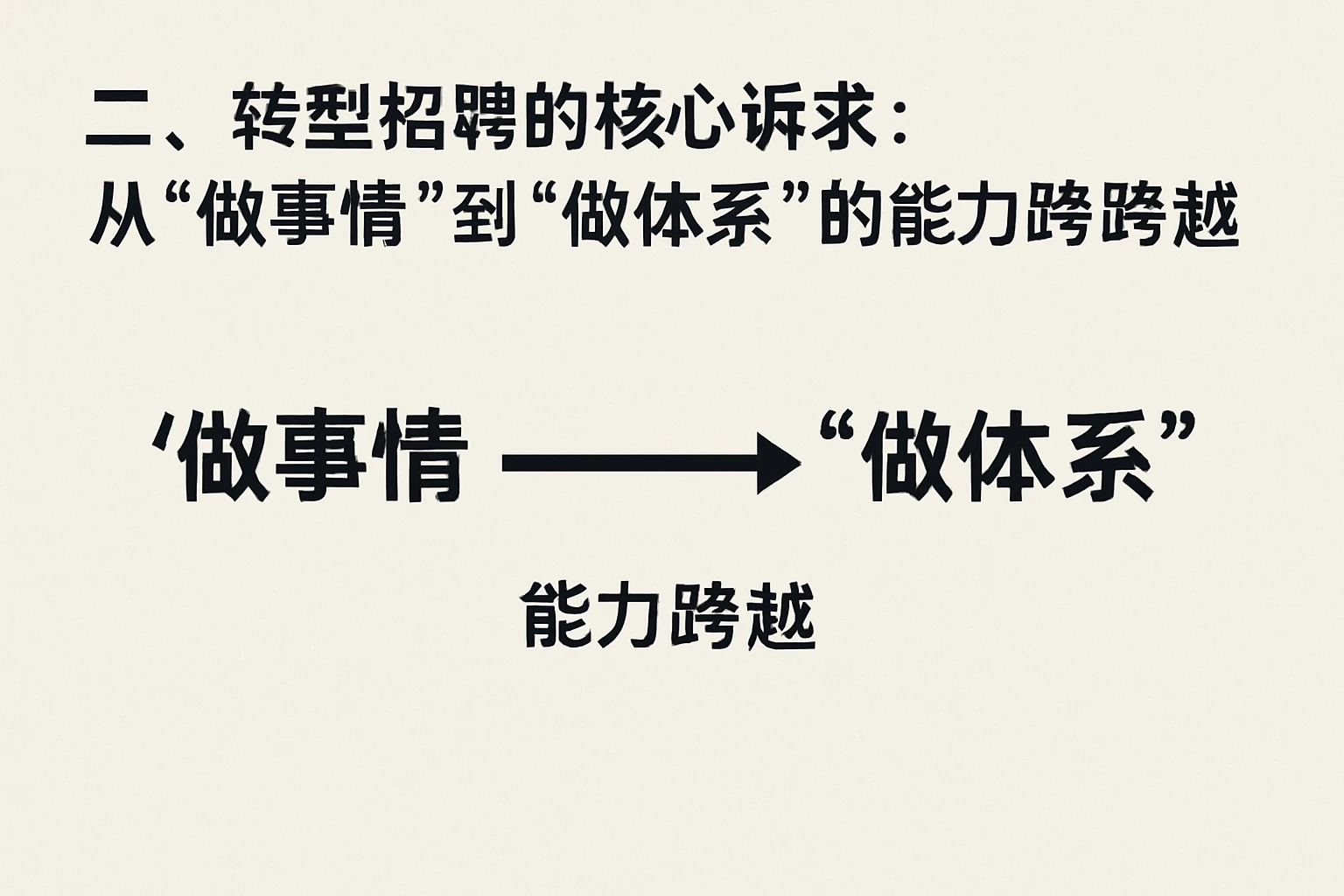 二、转型招聘的核心诉求：从“做事情”到“做体系”的能力跨越