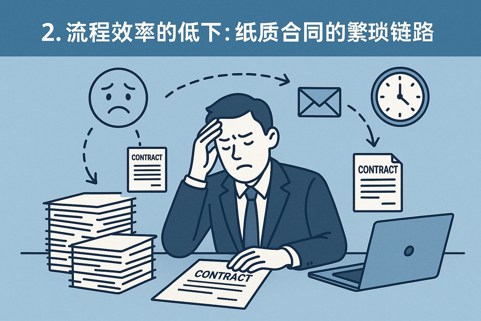 2. 流程效率的低下：纸质合同的繁琐链路