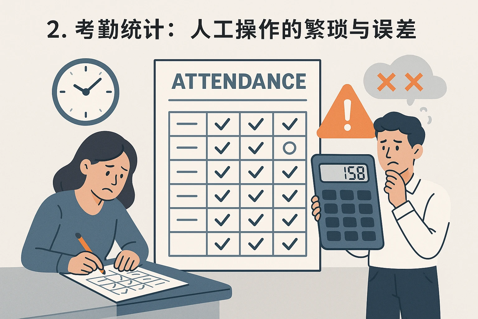 2. 考勤统计：人工操作的繁琐与误差