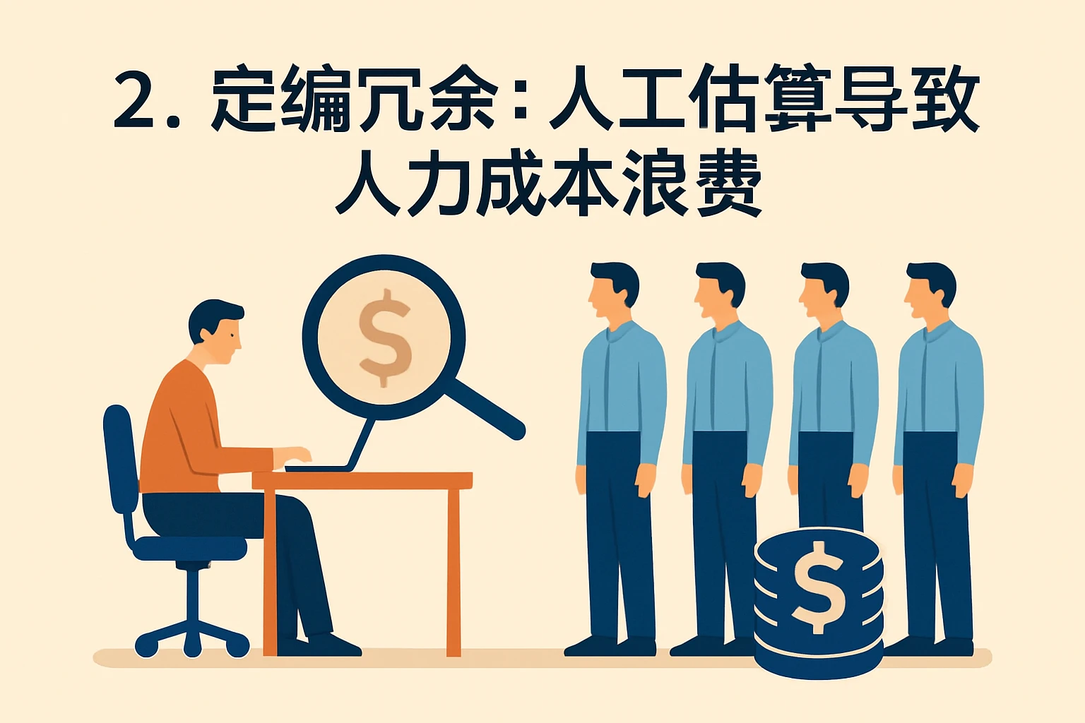 2. 定编冗余：人工估算导致人力成本浪费