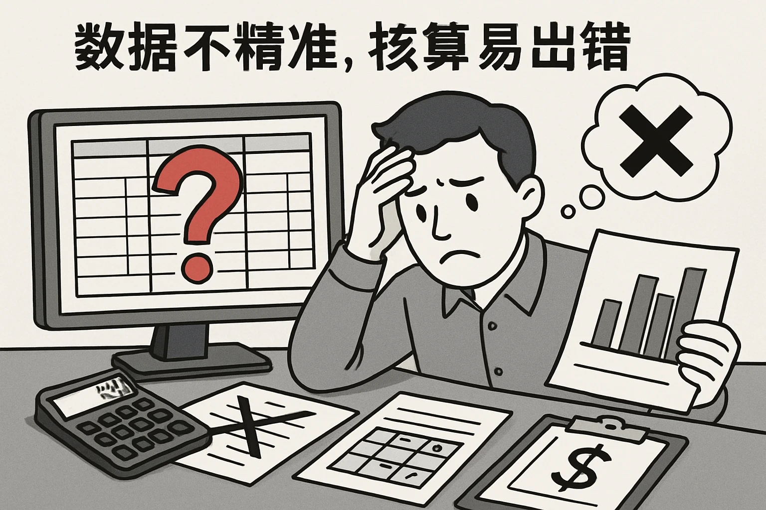 2. 数据不精准，核算易出错