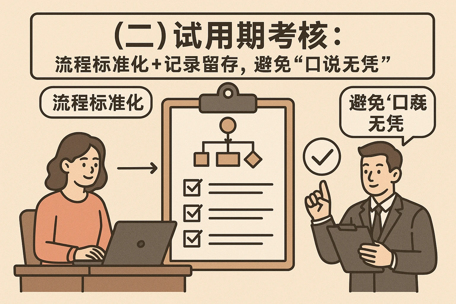 （二）试用期考核：流程标准化+记录留存，避免“口说无凭”