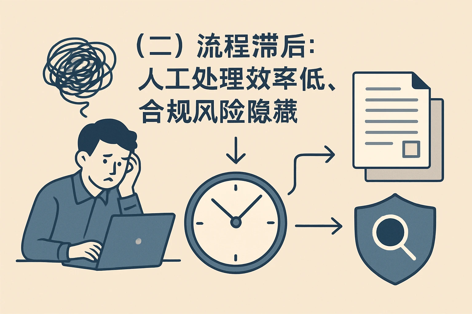 （二）流程滞后：人工处理效率低，合规风险隐藏