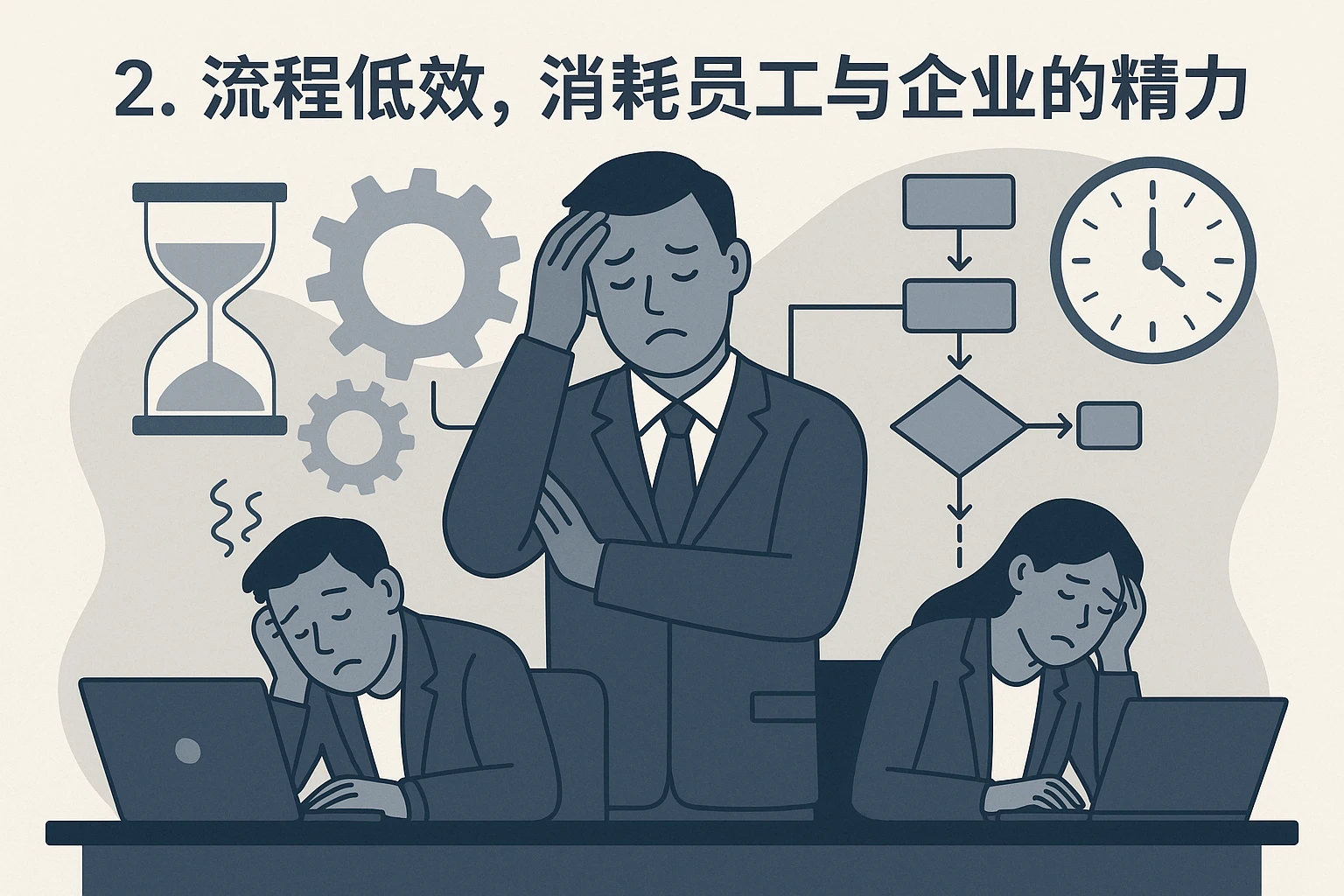 2. 流程低效，消耗员工与企业的精力