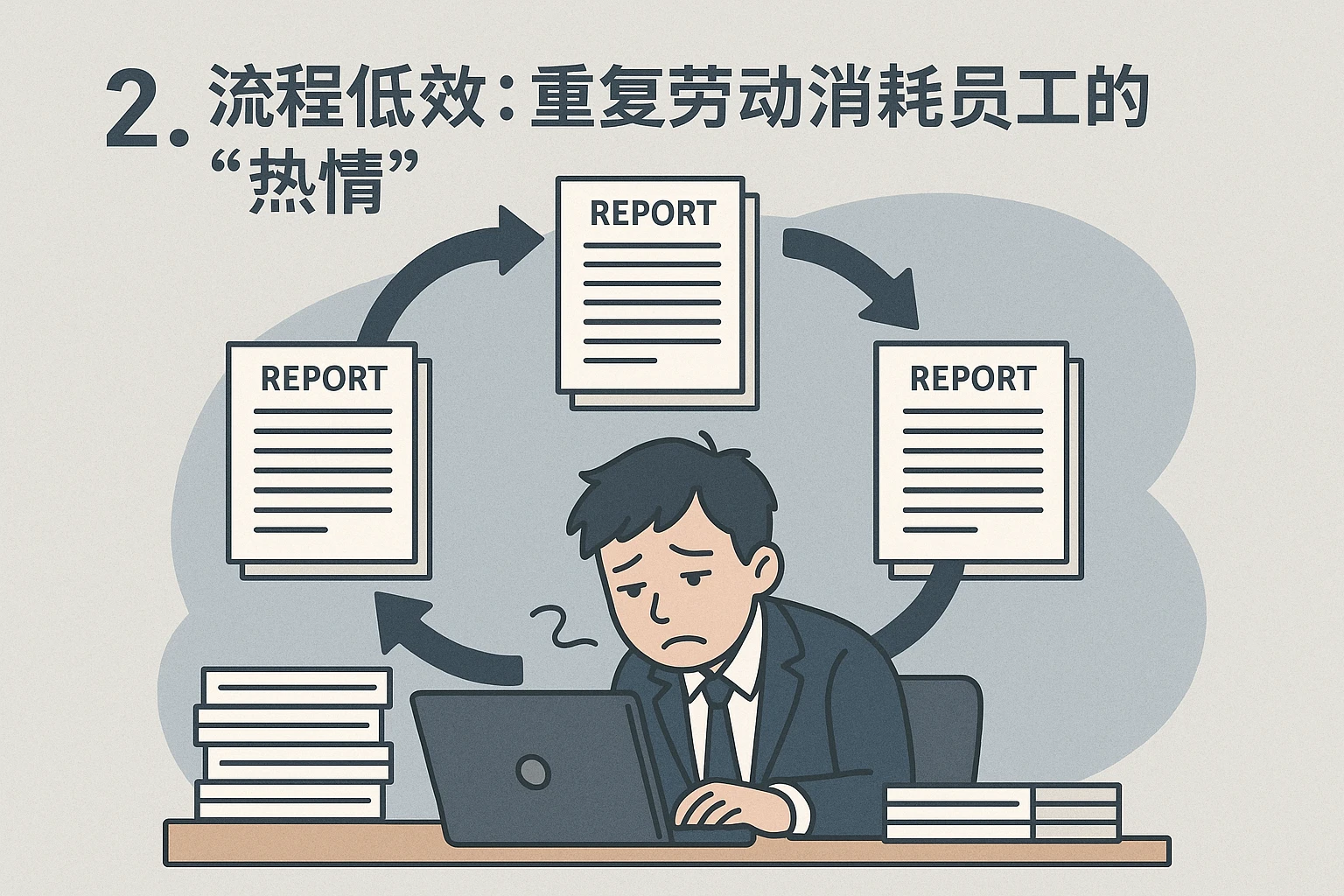 2. 流程低效：重复劳动消耗员工的“热情”