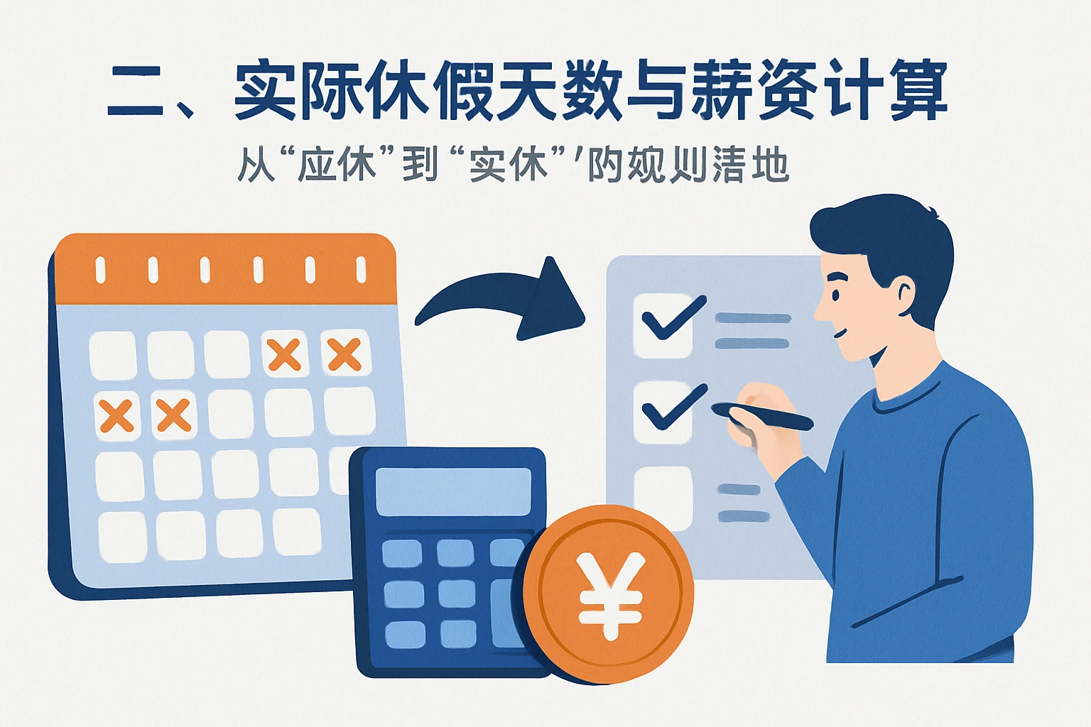二、实际休假天数与薪资计算：从“应休”到“实休”的规则落地