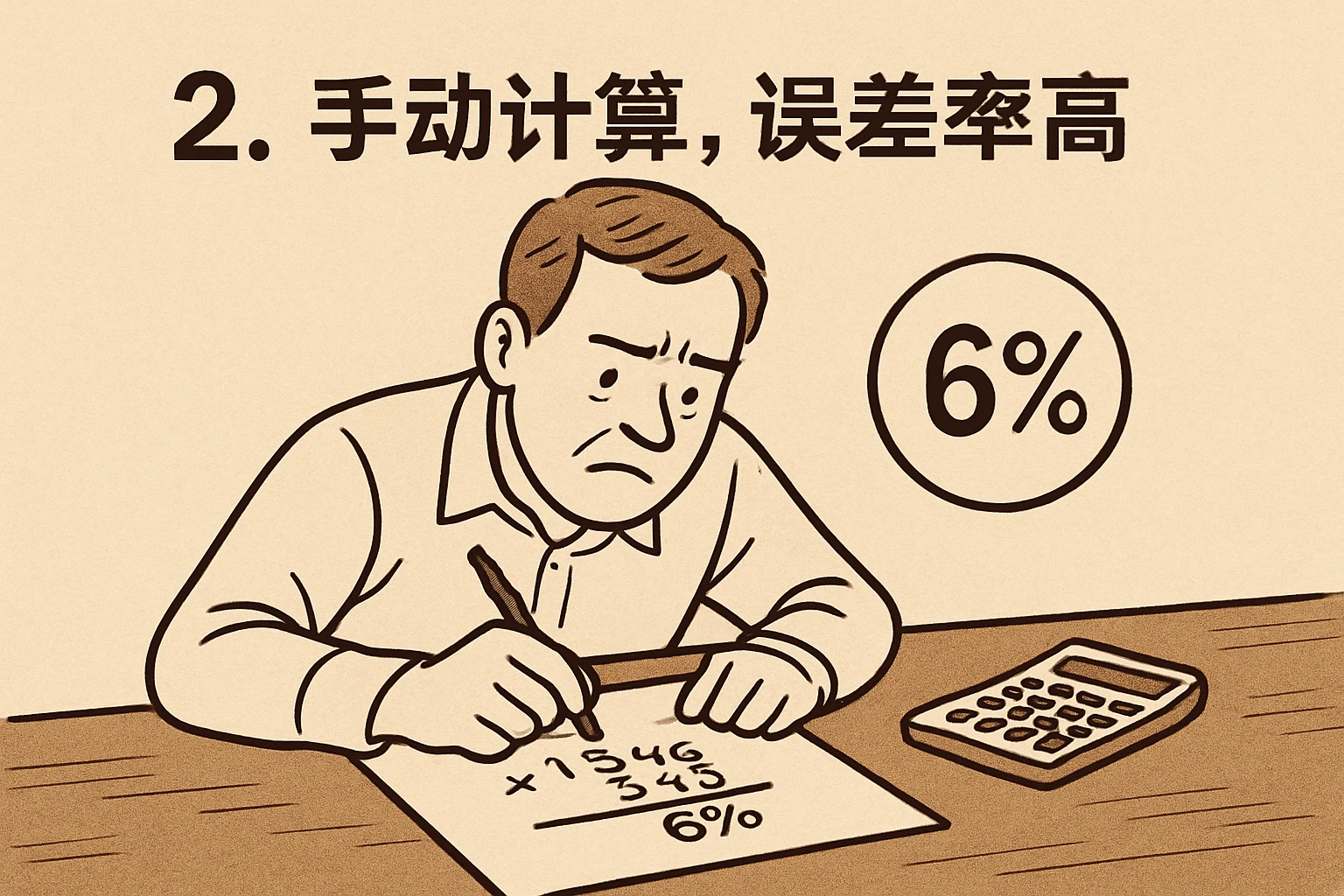 2. 手动计算，误差率高