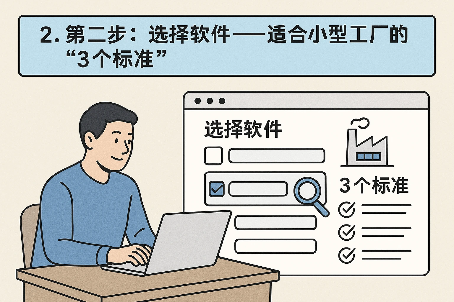 2. 第二步：选择软件——适合小型工厂的“3个标准”