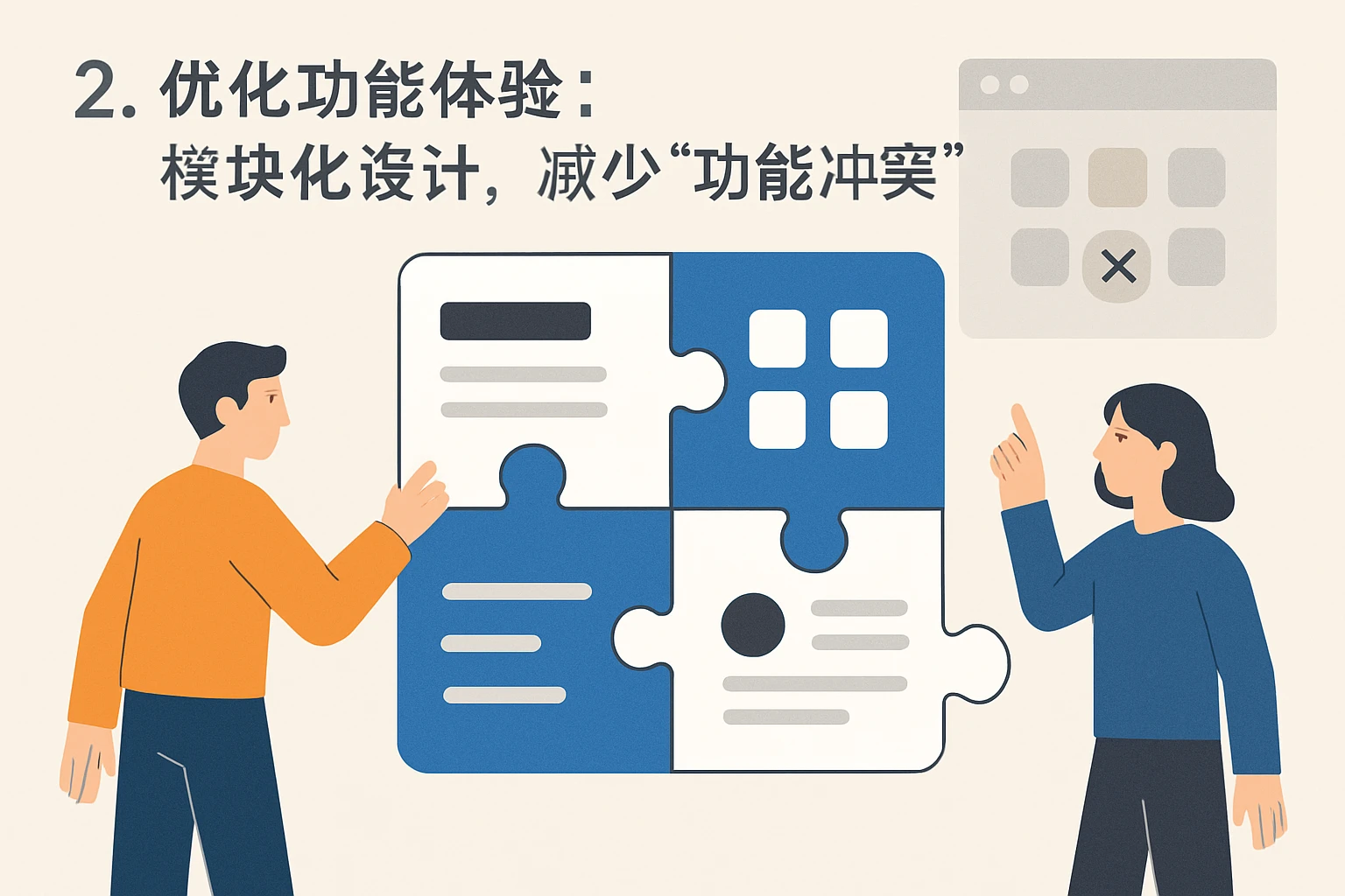 2. 优化功能体验：模块化设计，减少“功能冲突”