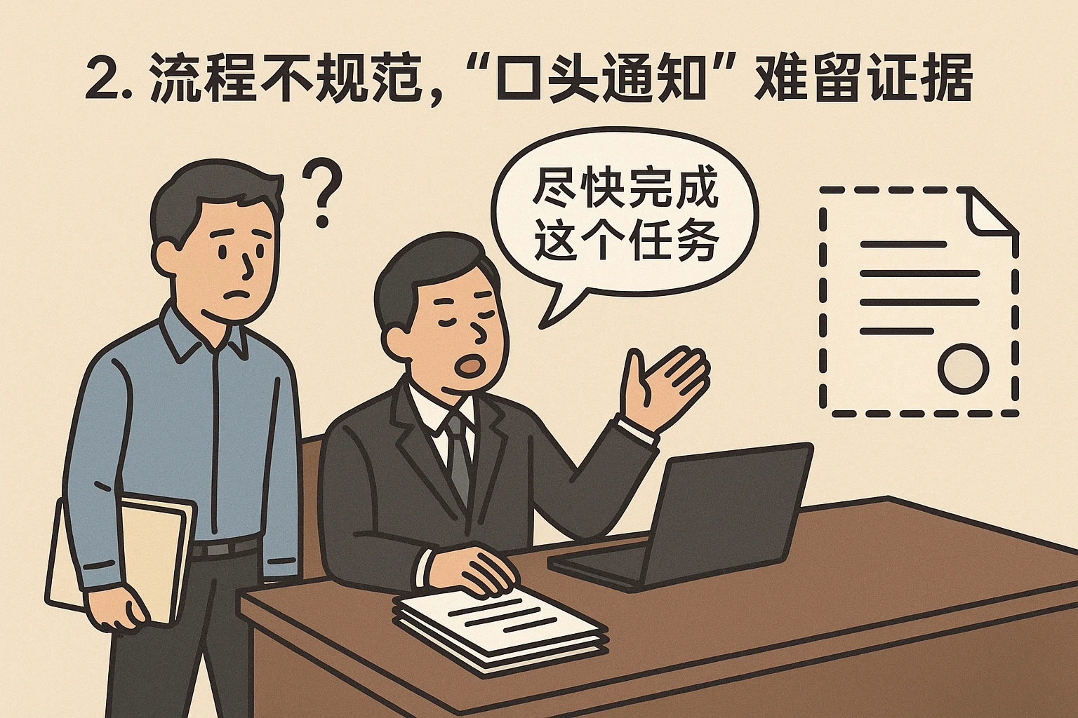 2. 流程不规范,“口头通知”难留证据