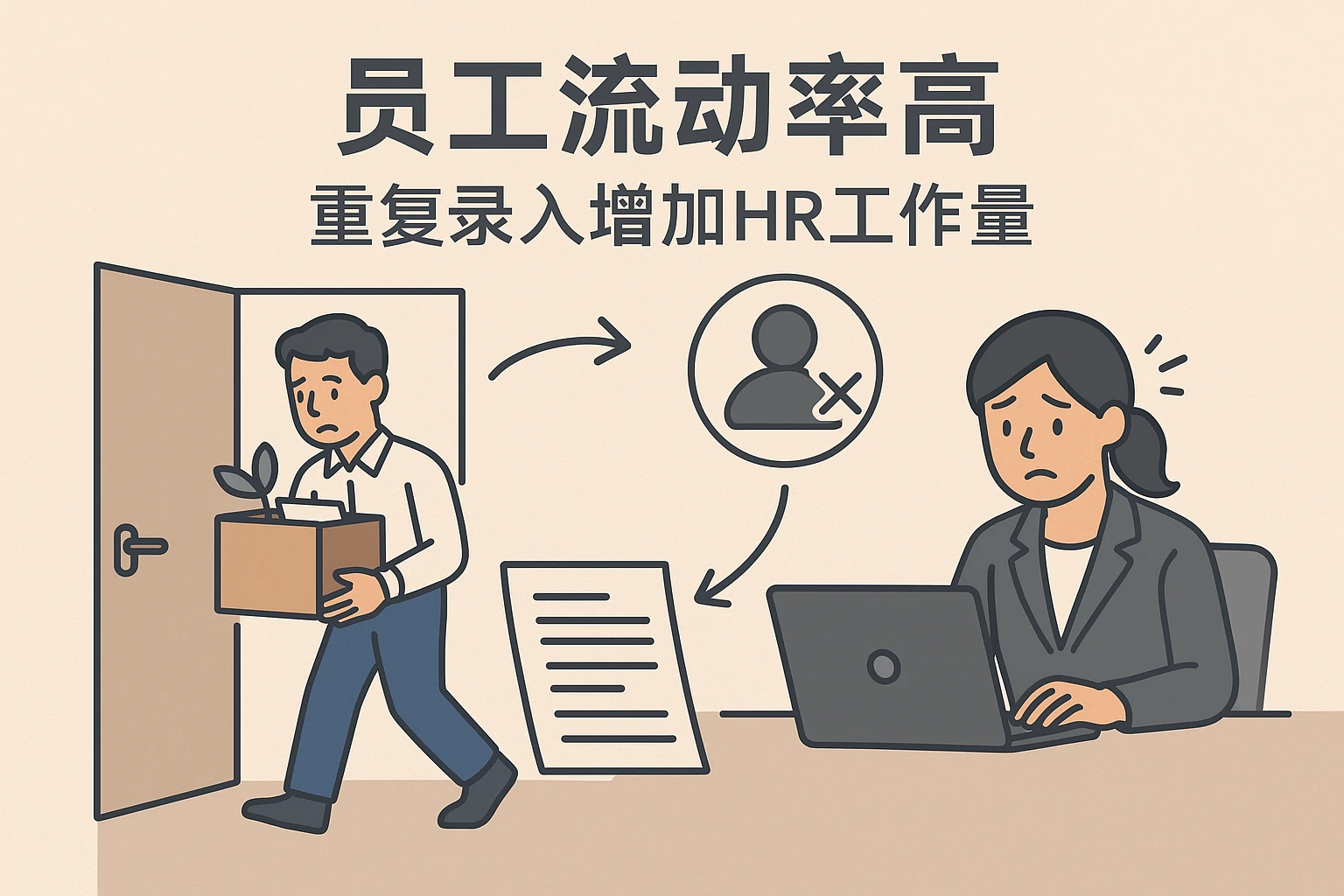 2. 员工流动率高：重复录入增加HR工作量