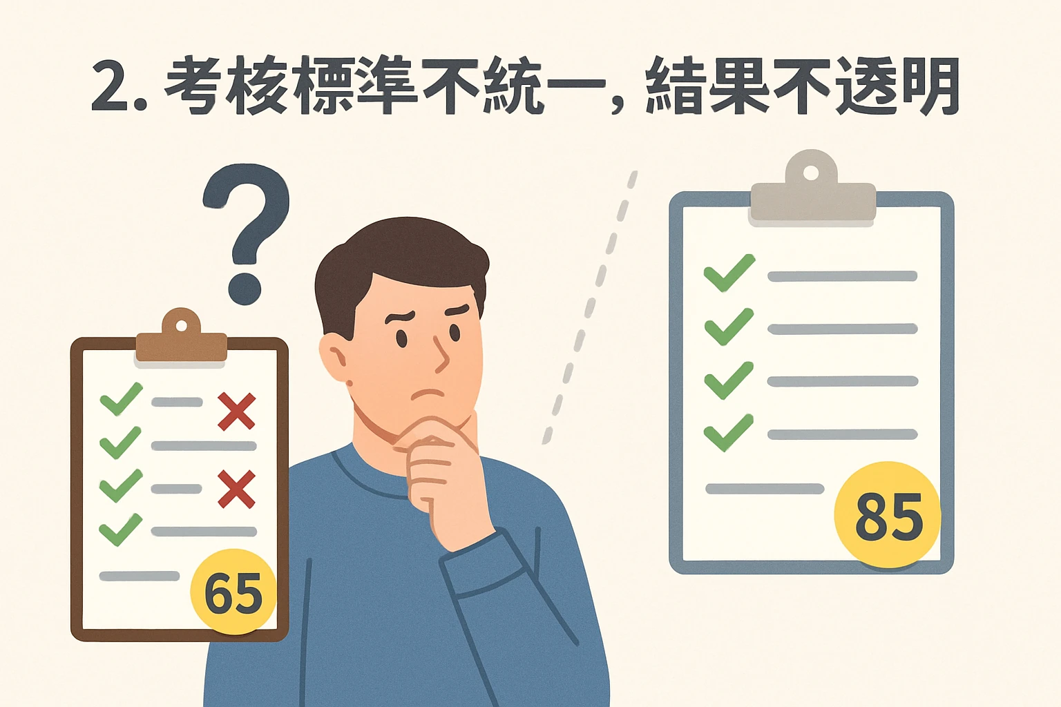2. 考核标准不统一，结果不透明