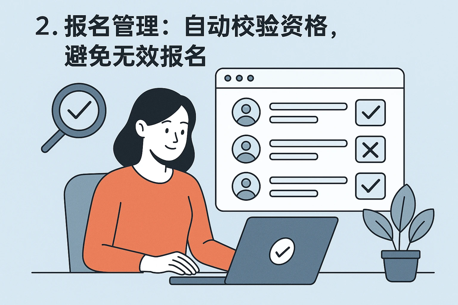 2. 报名管理：自动校验资格，避免无效报名