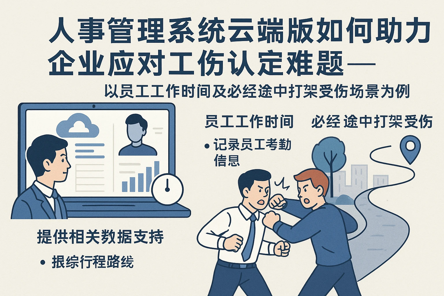 人事管理系统云端版如何助力企业应对工伤认定难题——以员工工作时间及必经途中打架受伤场景为例