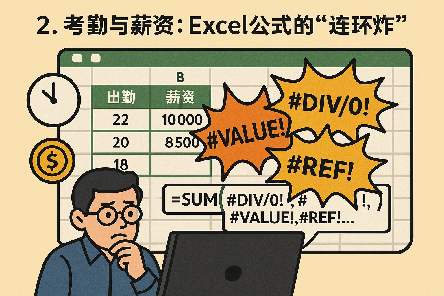 2. 考勤与薪资：Excel公式的“连环炸”