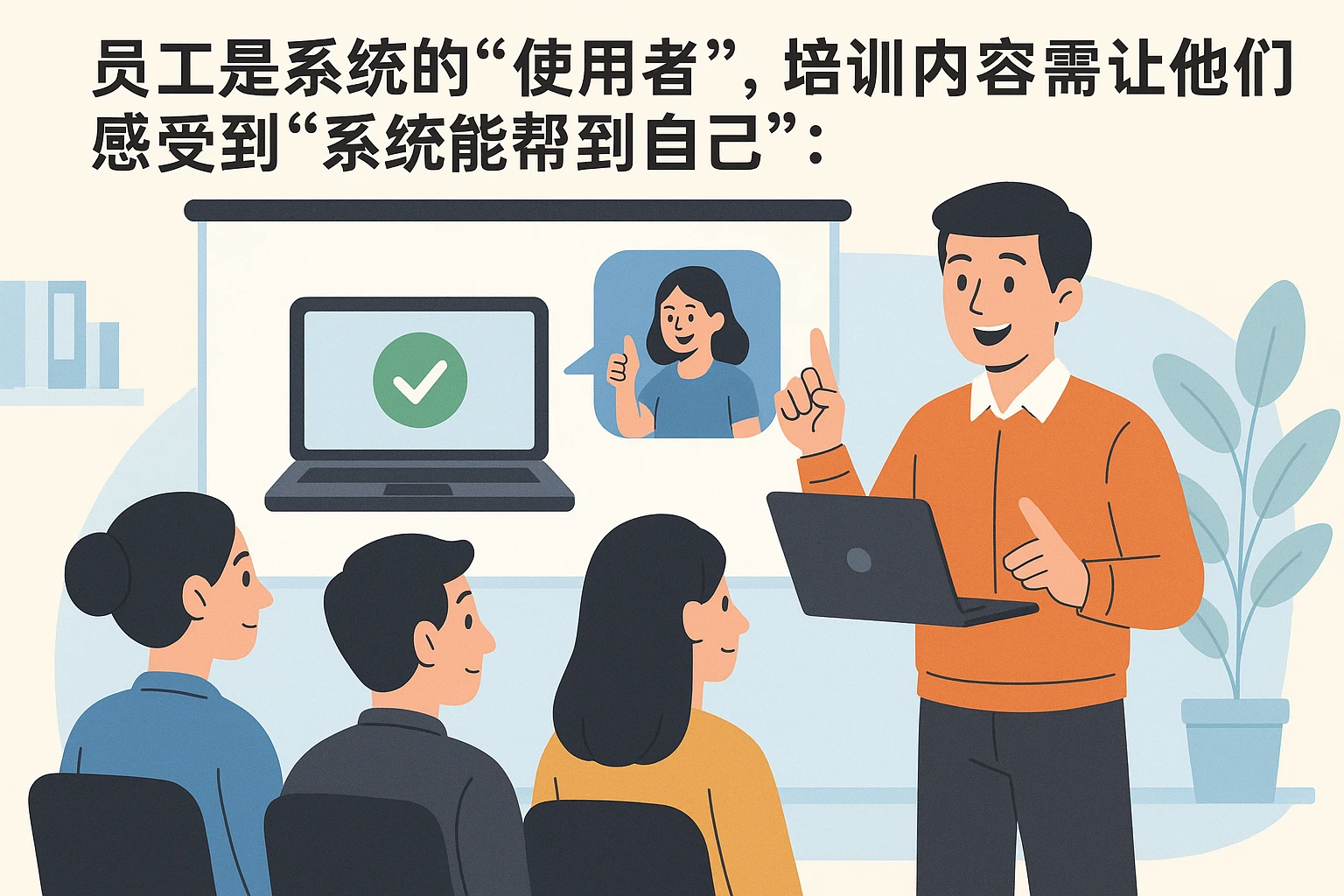 员工是系统的“使用者”，培训内容需让他们感受到“系统能帮到自己”：