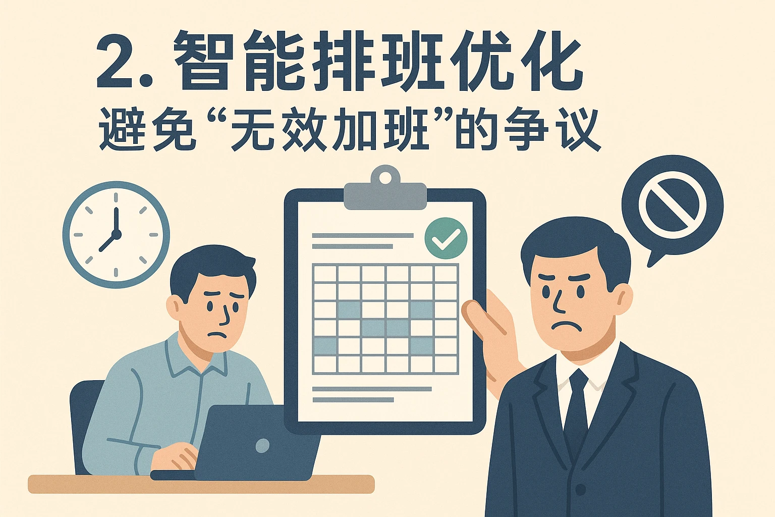 2. 智能排班优化：避免“无效加班”的争议