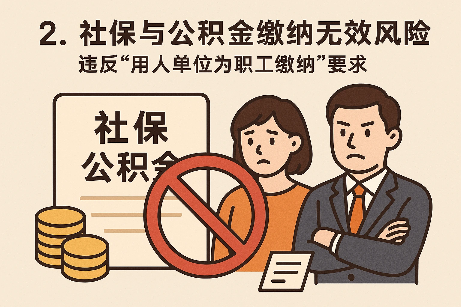 2. 社保与公积金缴纳无效风险：违反“用人单位为职工缴纳”要求