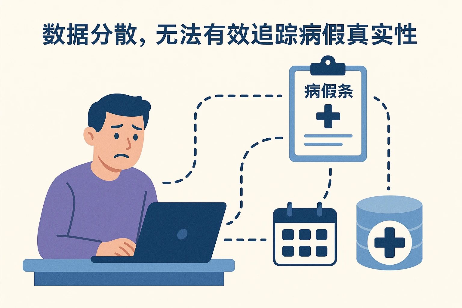 2. 数据分散，无法有效追踪病假真实性