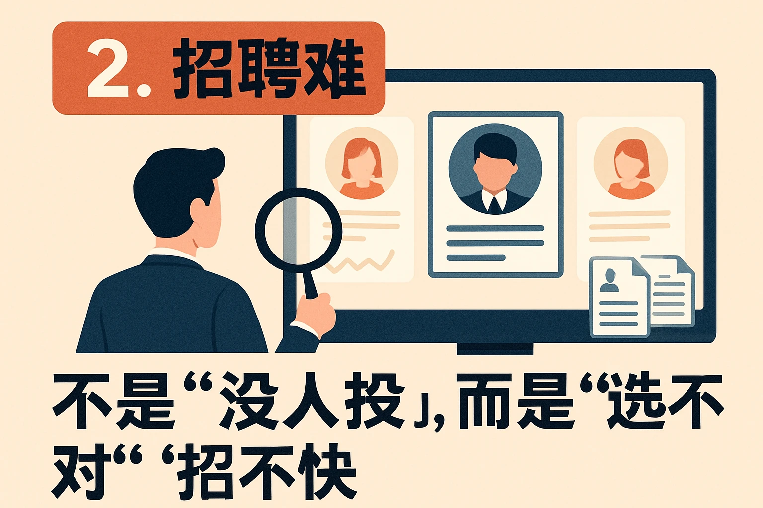 2. 招聘难：不是“没人投”，而是“选不对”“招不快”