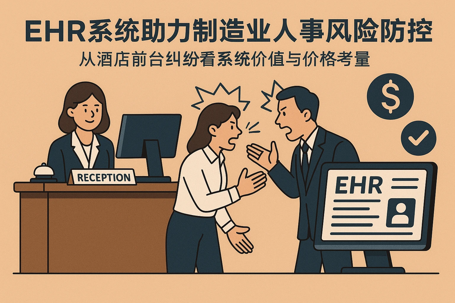 EHR系统助力制造业人事风险防控：从酒店前台纠纷看系统价值与价格考量