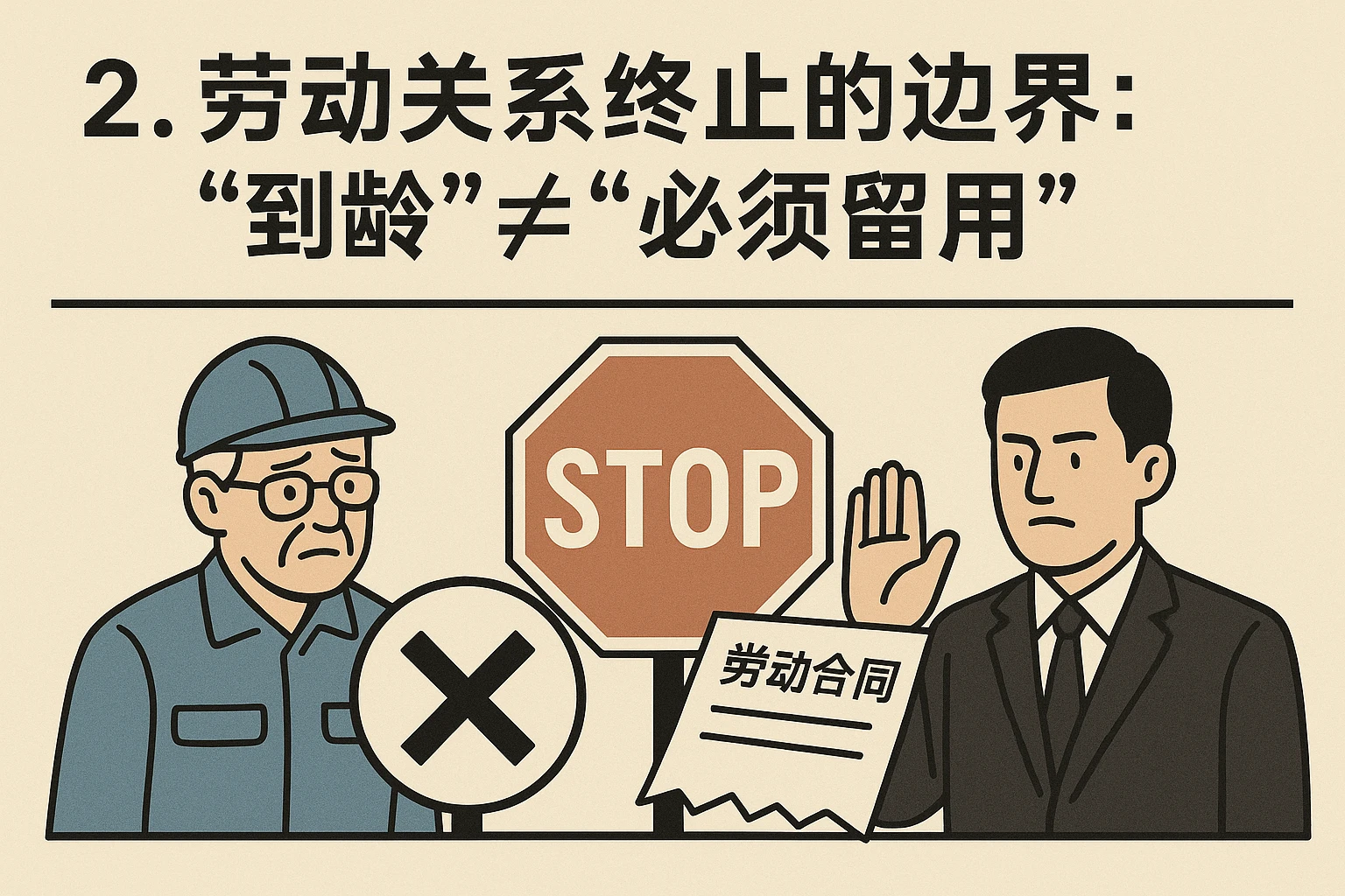 2. 劳动关系终止的边界：“到龄”≠“必须留用”