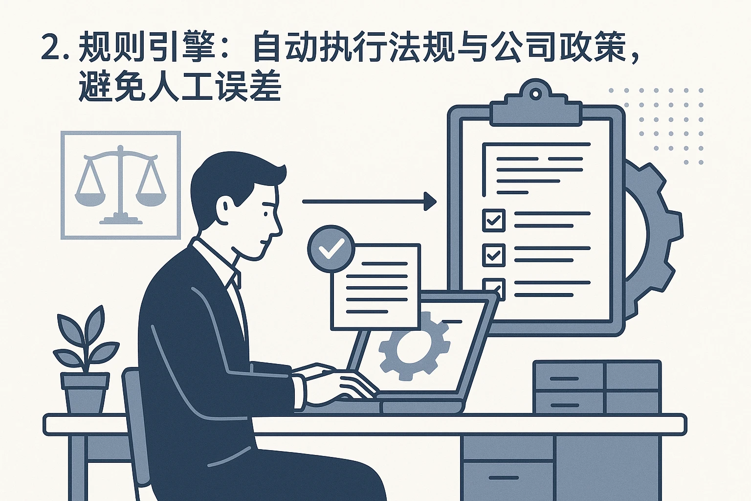 2. 规则引擎：自动执行法规与公司政策，避免人工误差