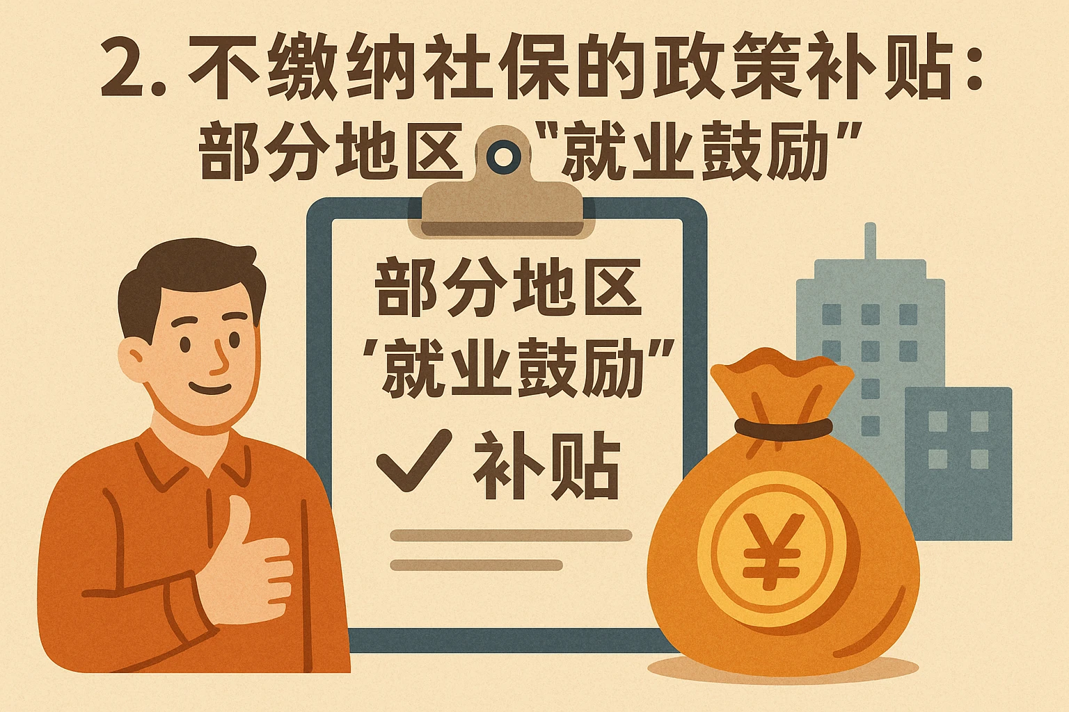 2. 不缴纳社保的政策补贴：部分地区的“就业鼓励”