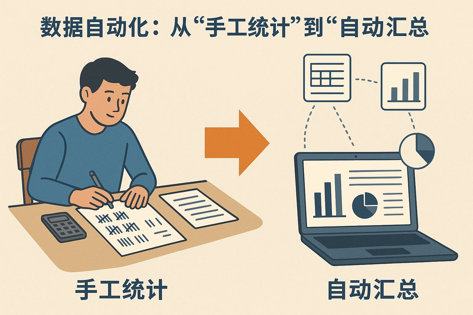 2. 数据自动化：从“手工统计”到“自动汇总”