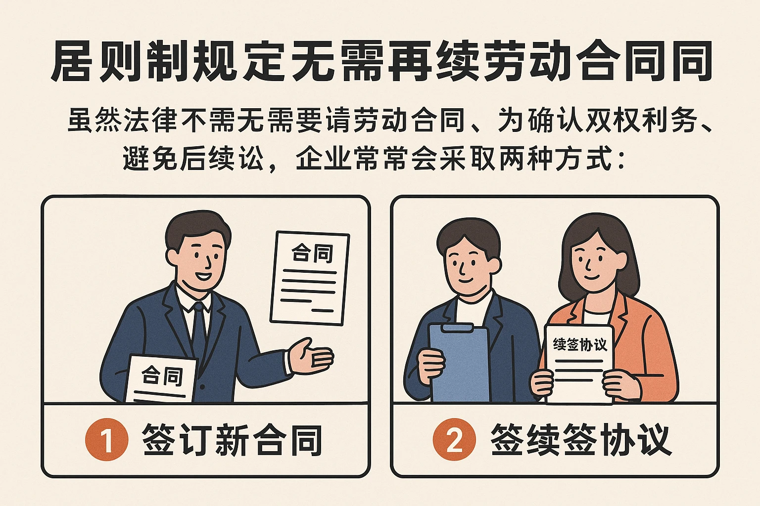 虽然法律规定无需重新签订劳动合同，但为了明确双方权利义务、避免后续纠纷，企业通常会采取两种方式：