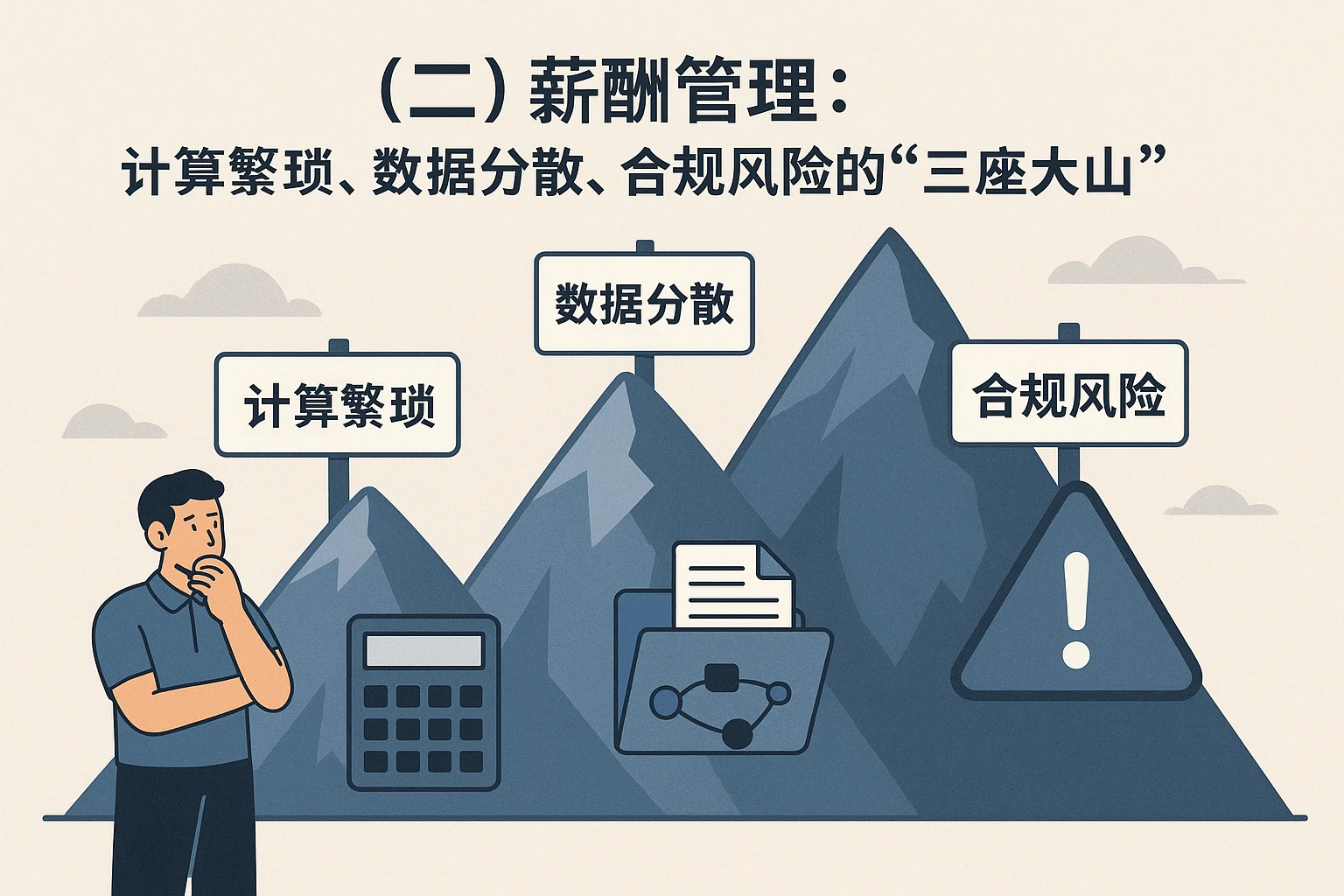 （二）薪酬管理：计算繁琐、数据分散、合规风险的“三座大山”