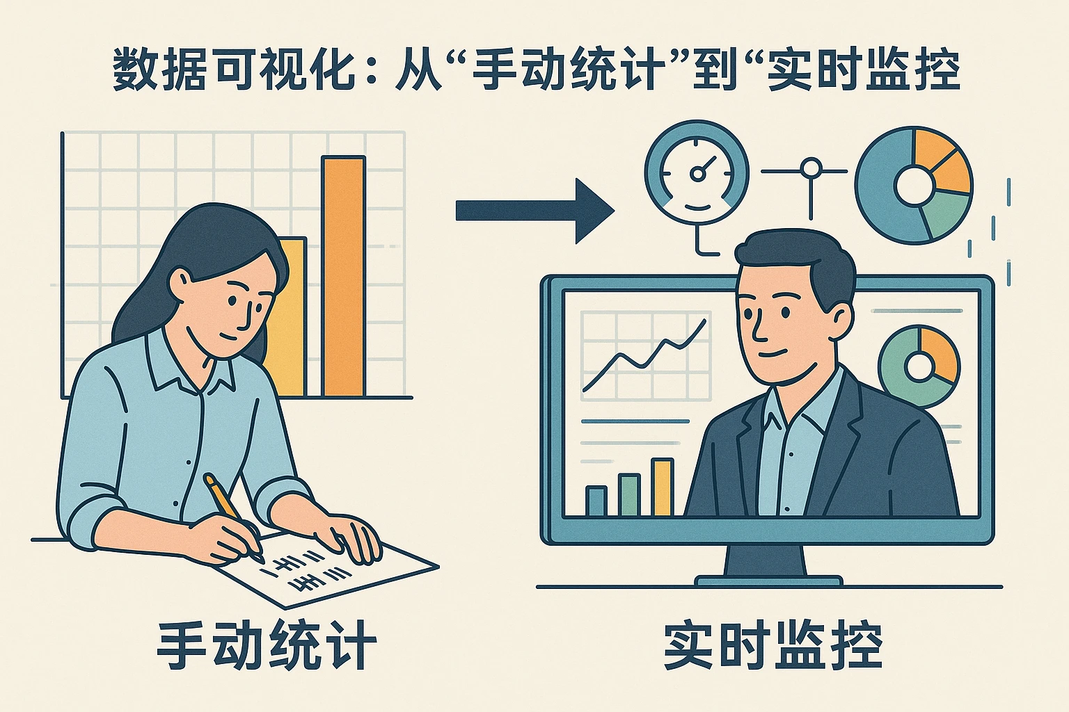 2. 数据可视化：从“手动统计”到“实时监控”