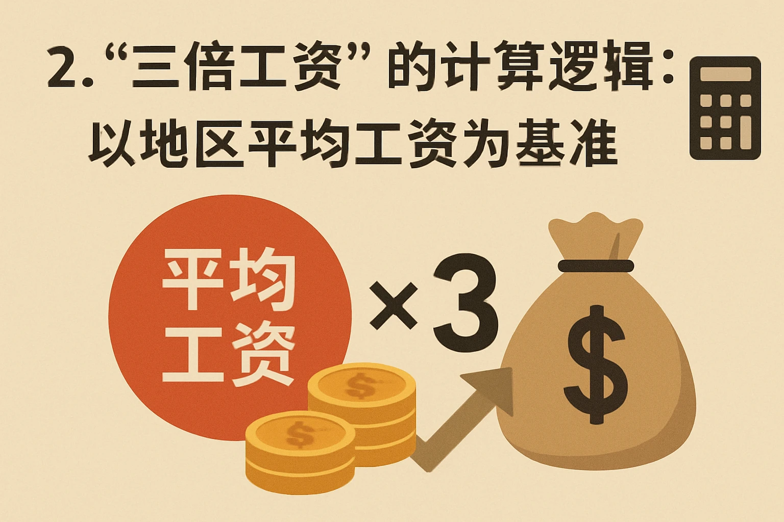 2. “三倍工资”的计算逻辑：以地区平均工资为基准