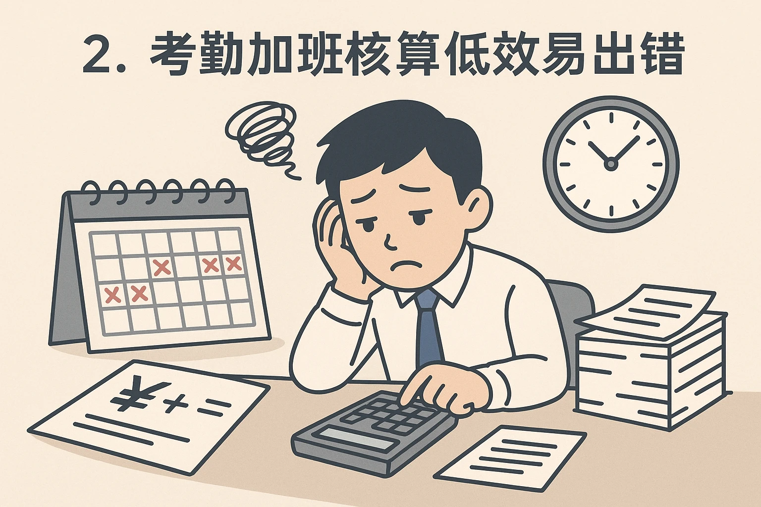 2. 考勤加班核算低效易出错