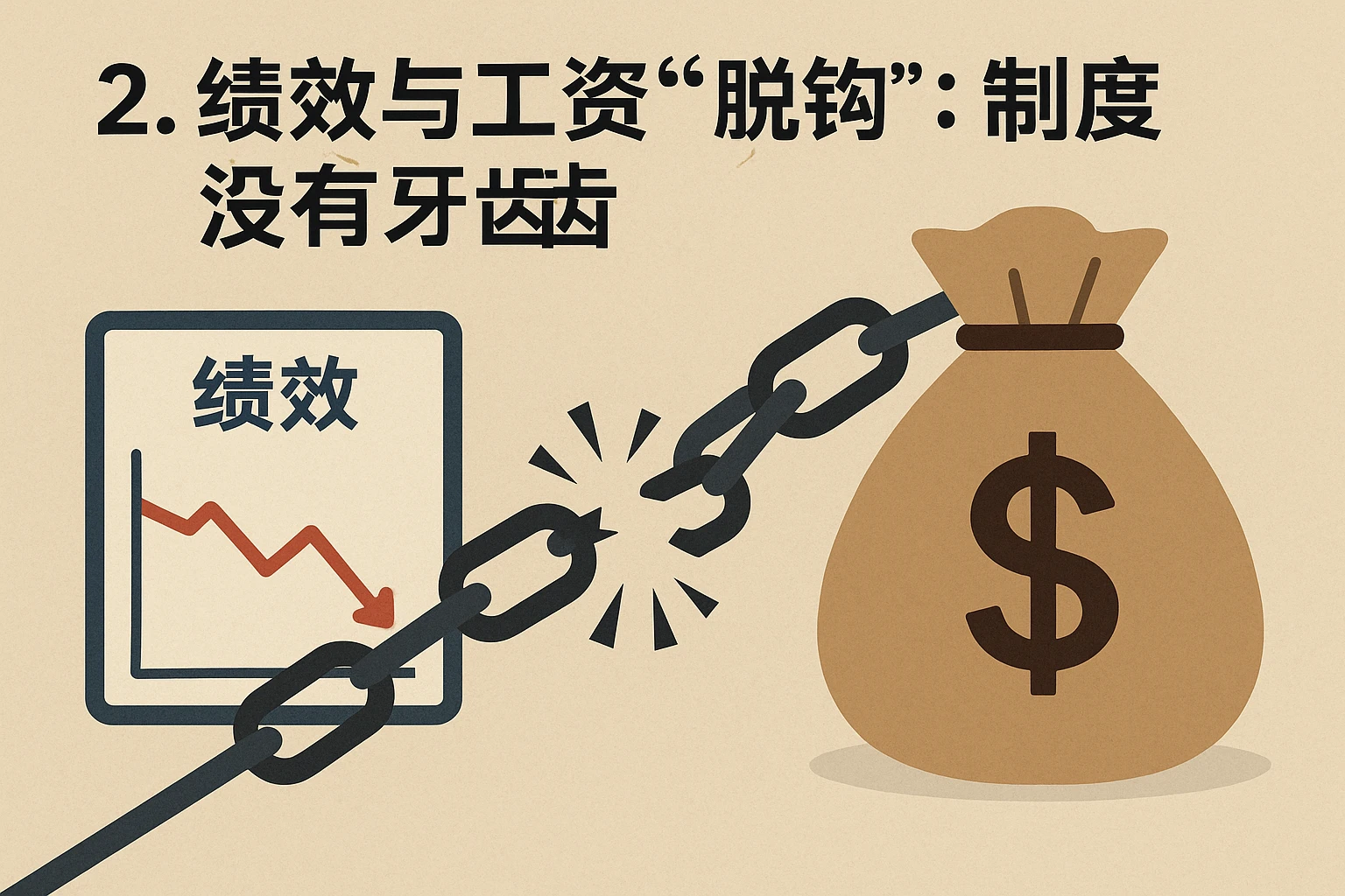 2. 绩效与工资“脱钩”：制度“没有牙齿”