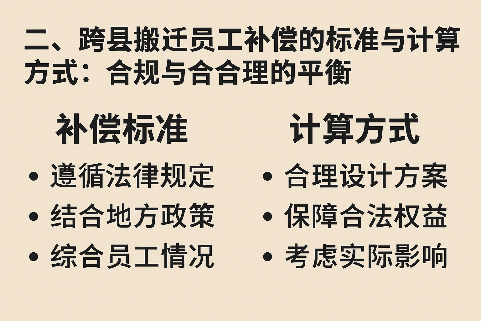 二、跨县搬迁员工补偿的标准与计算方式：合规与合理的平衡