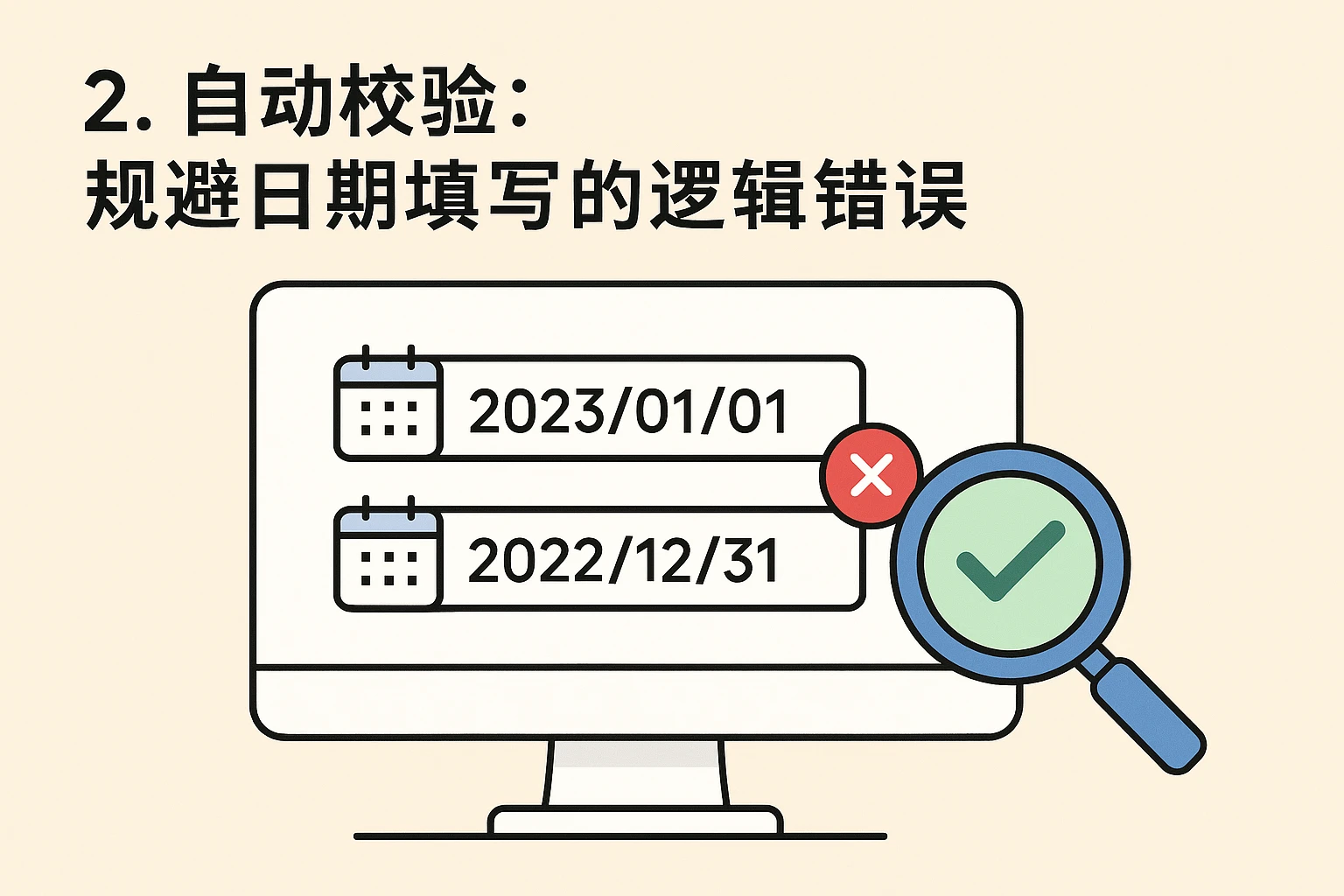 2. 自动校验：规避日期填写的逻辑错误