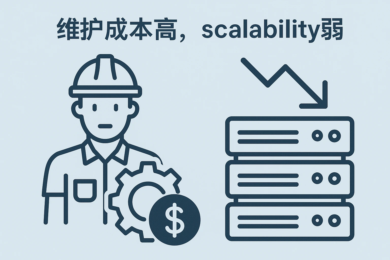 2. 维护成本高， scalability弱